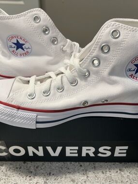 Converse Women’s White High-Top Sneakers with Red & Blue Trim